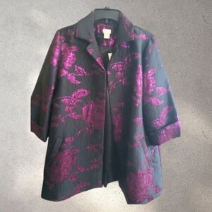 NWT- Chico's Travelers Novelty Plum Jacquard Jacket 💜🖤